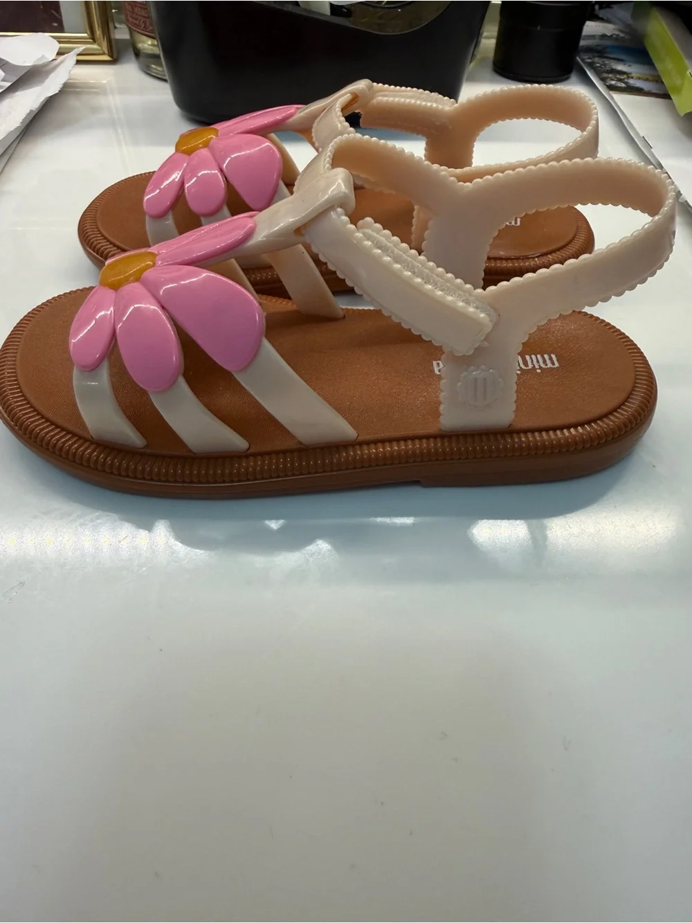 Mini Melissa Pink Hip Bloomy Jelly Sandals with Cream Straps